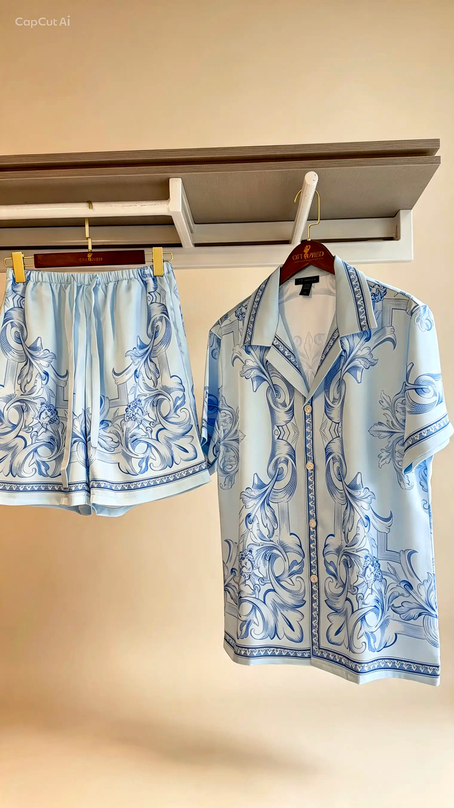 BLUE BAROQUE SILK LOUNGE SET