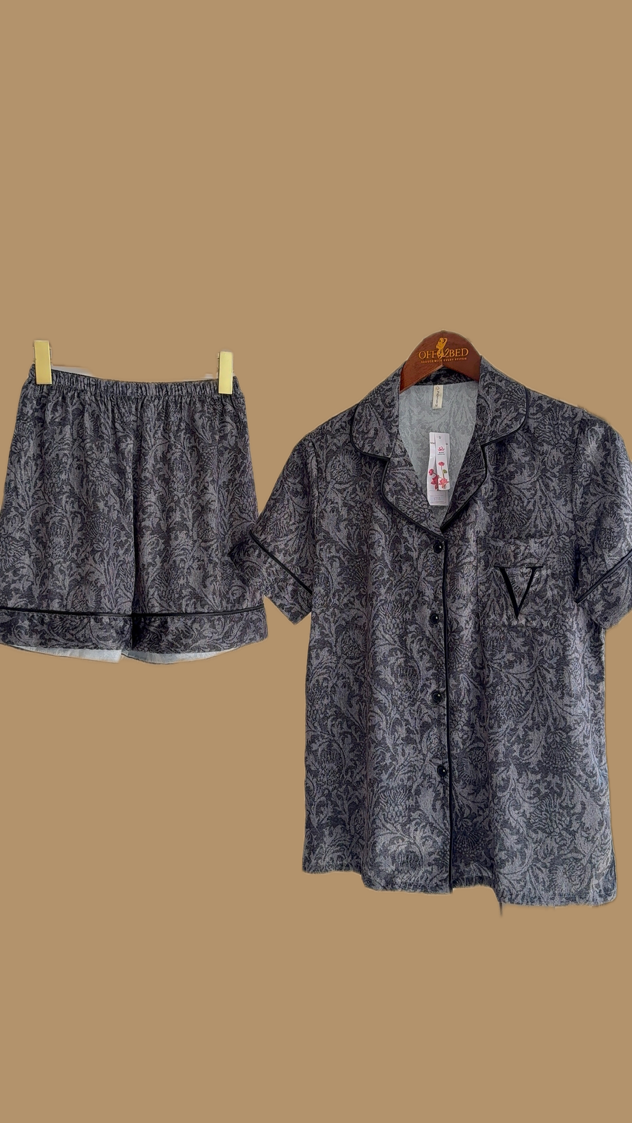 GRAY PAISLEY SILK PJS SET