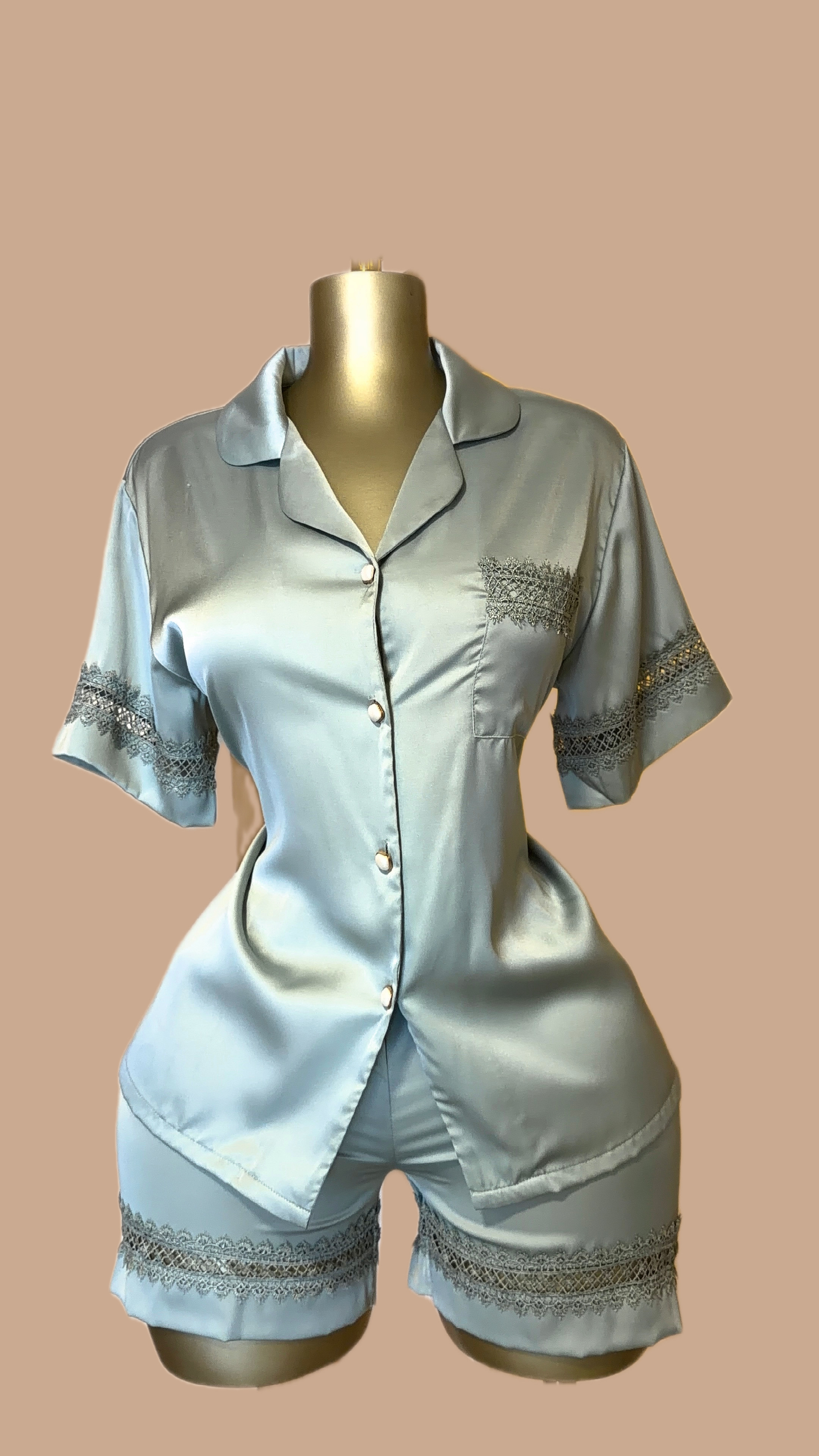Mint green silk short set