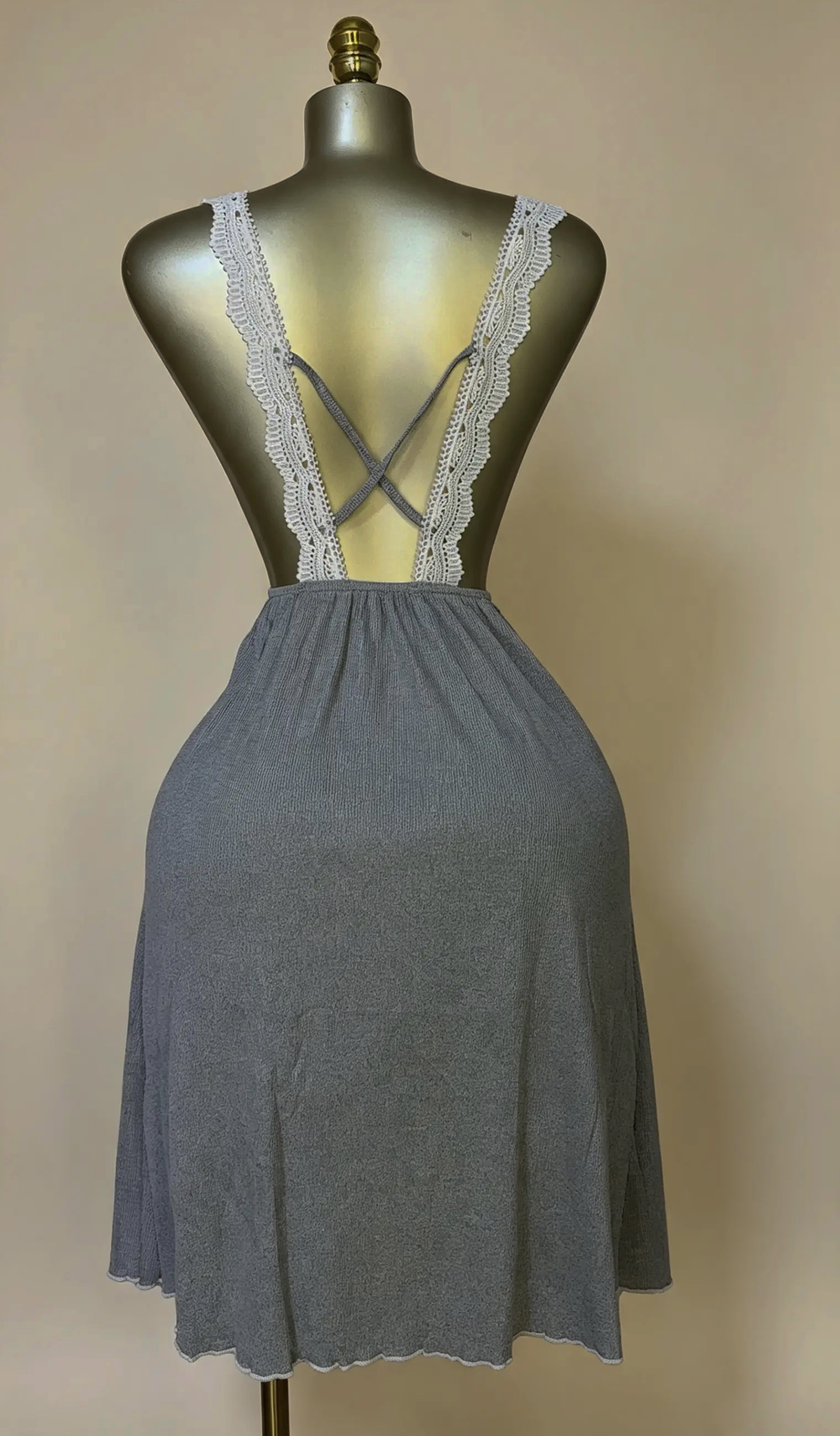 Gray ribbed cotton nighty