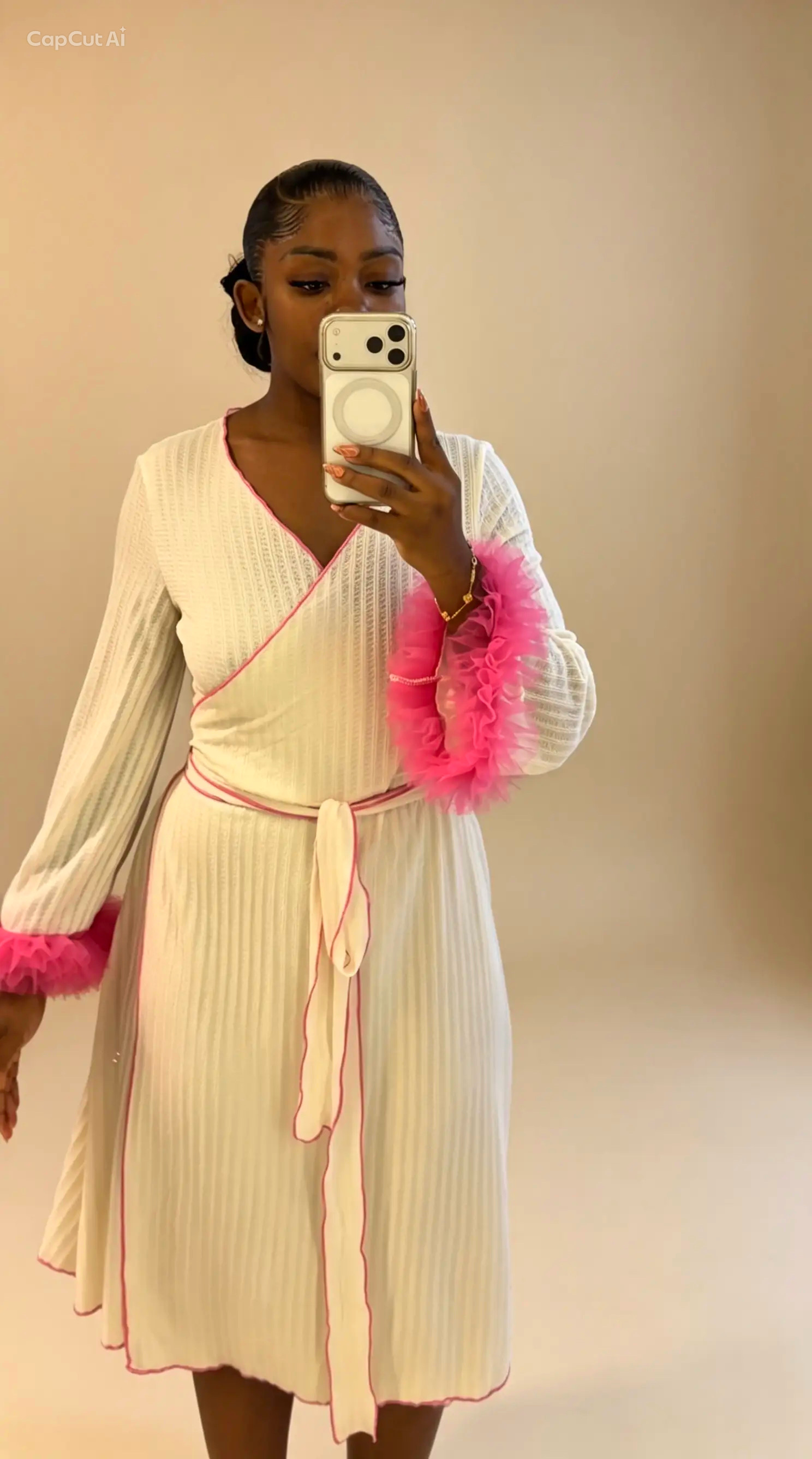 Whimsical Contrast-Trim Ribbed Knit Lounge Robe