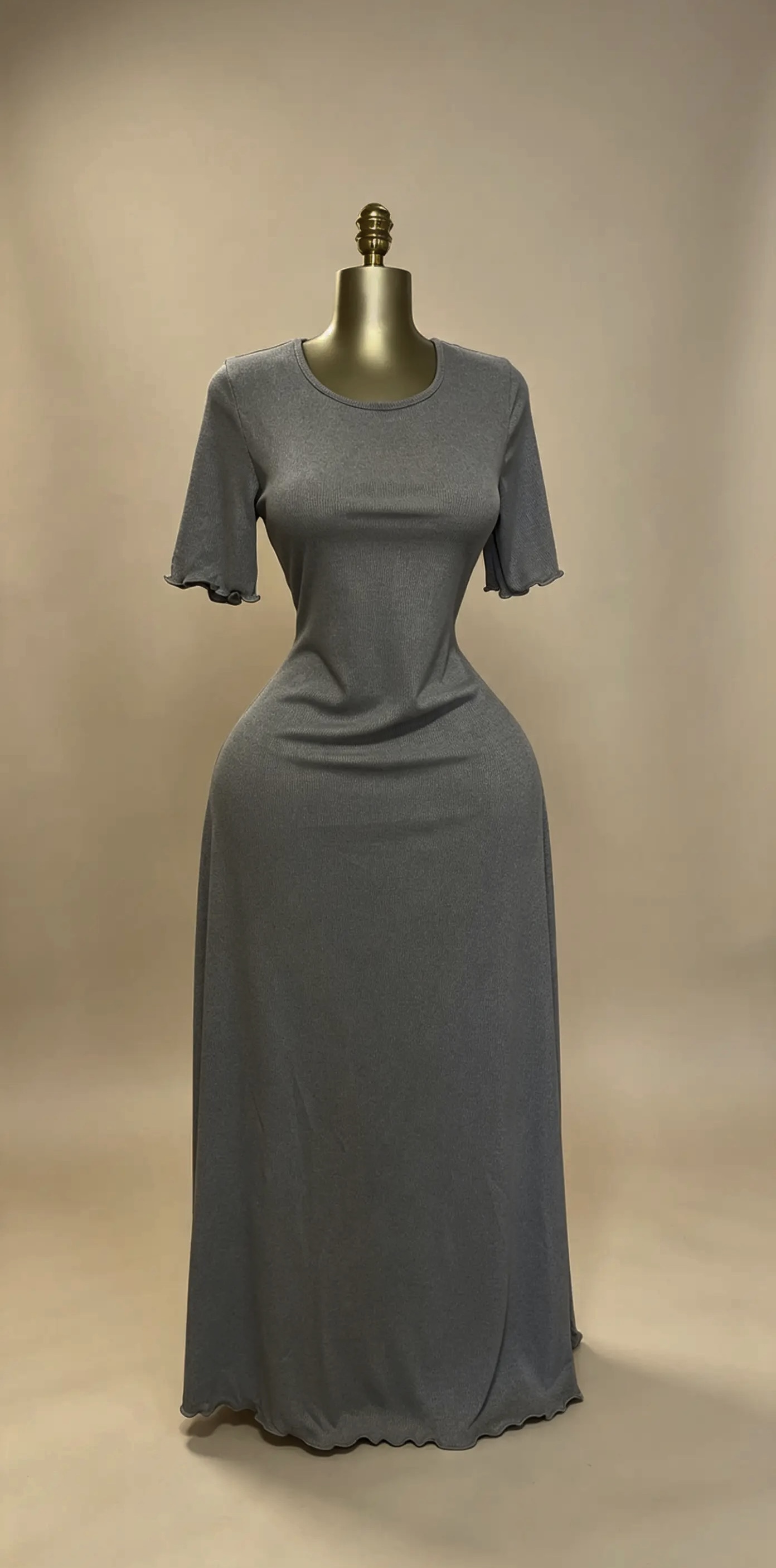 Serene Ribbed Knit Lattice-Back Maxi Dress