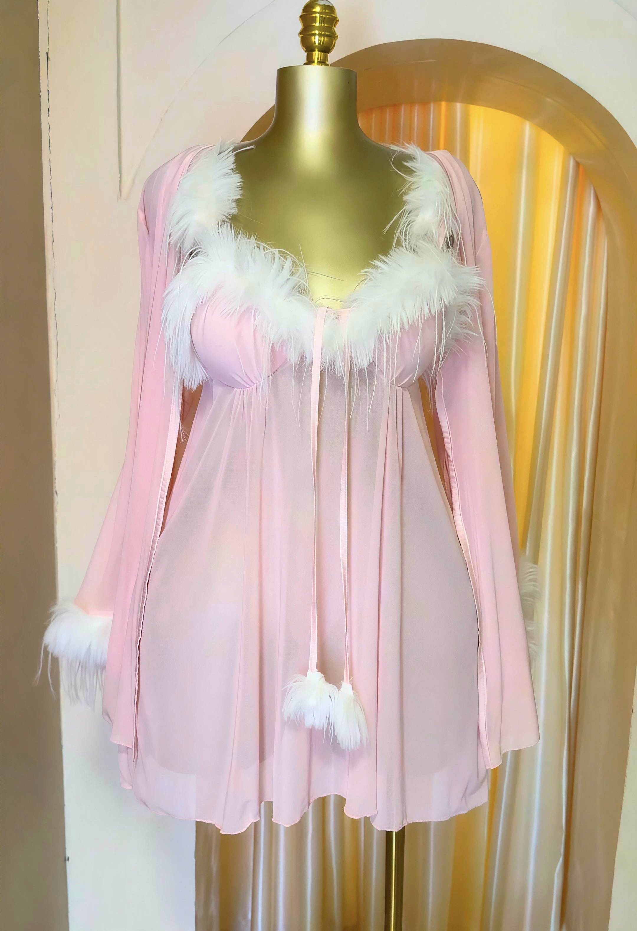 Blush Pink Feather-Trim Babydoll Set