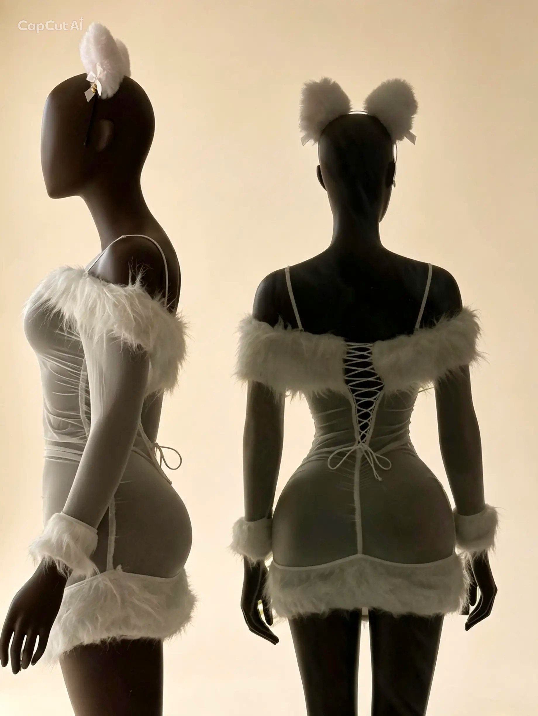 White  Fluffy Cosplay Lingerie Set