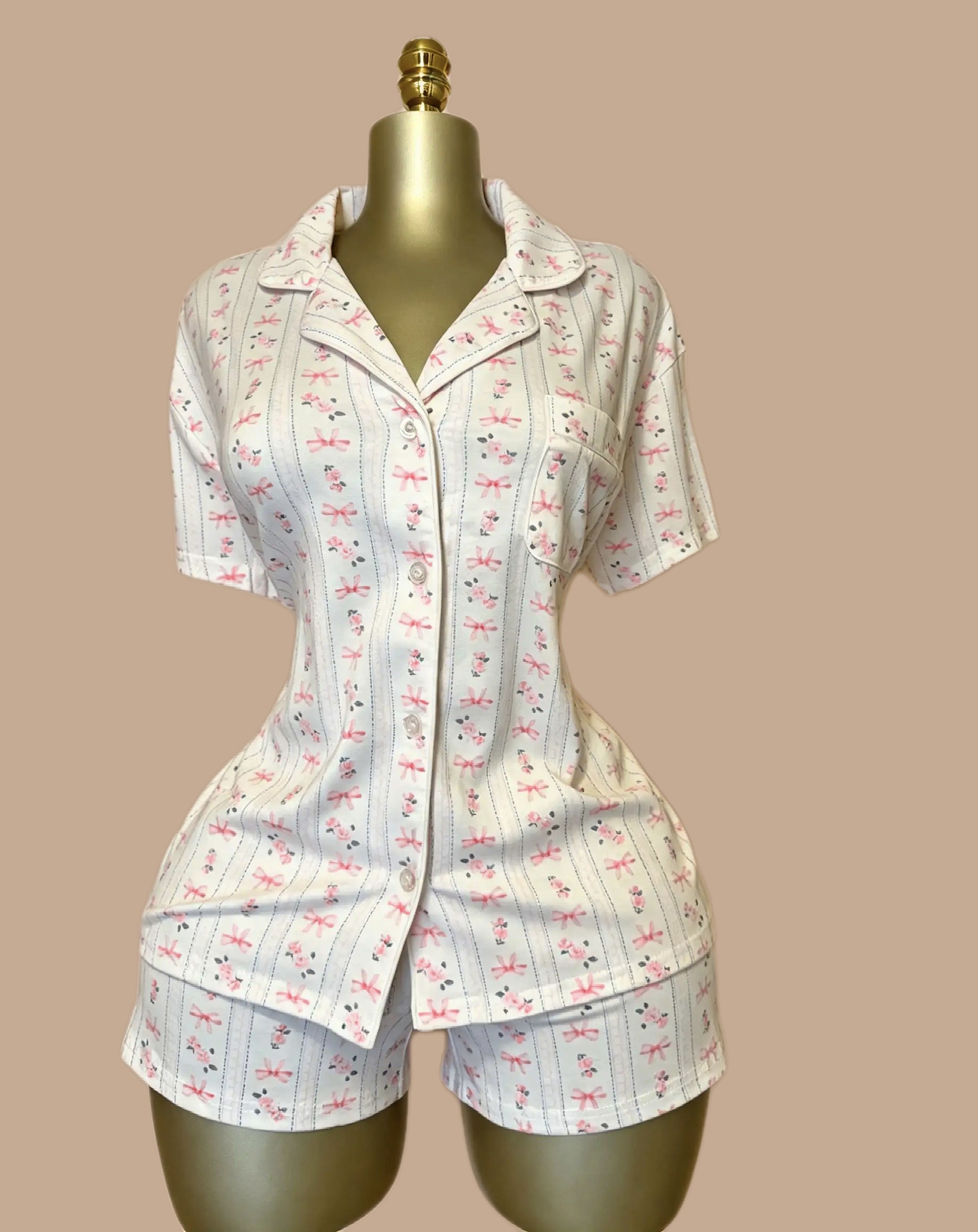 LAURA ASHLEYS Stripe & Floral Bow Short PJ