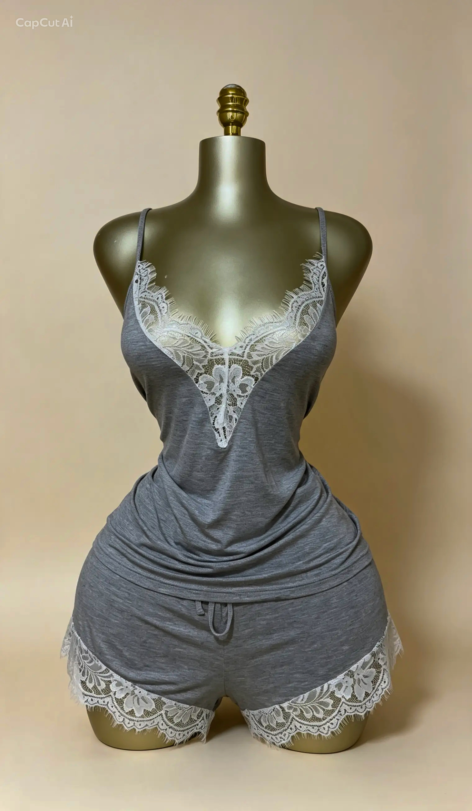 Grey Lace-Trim Cami Sleep Set
