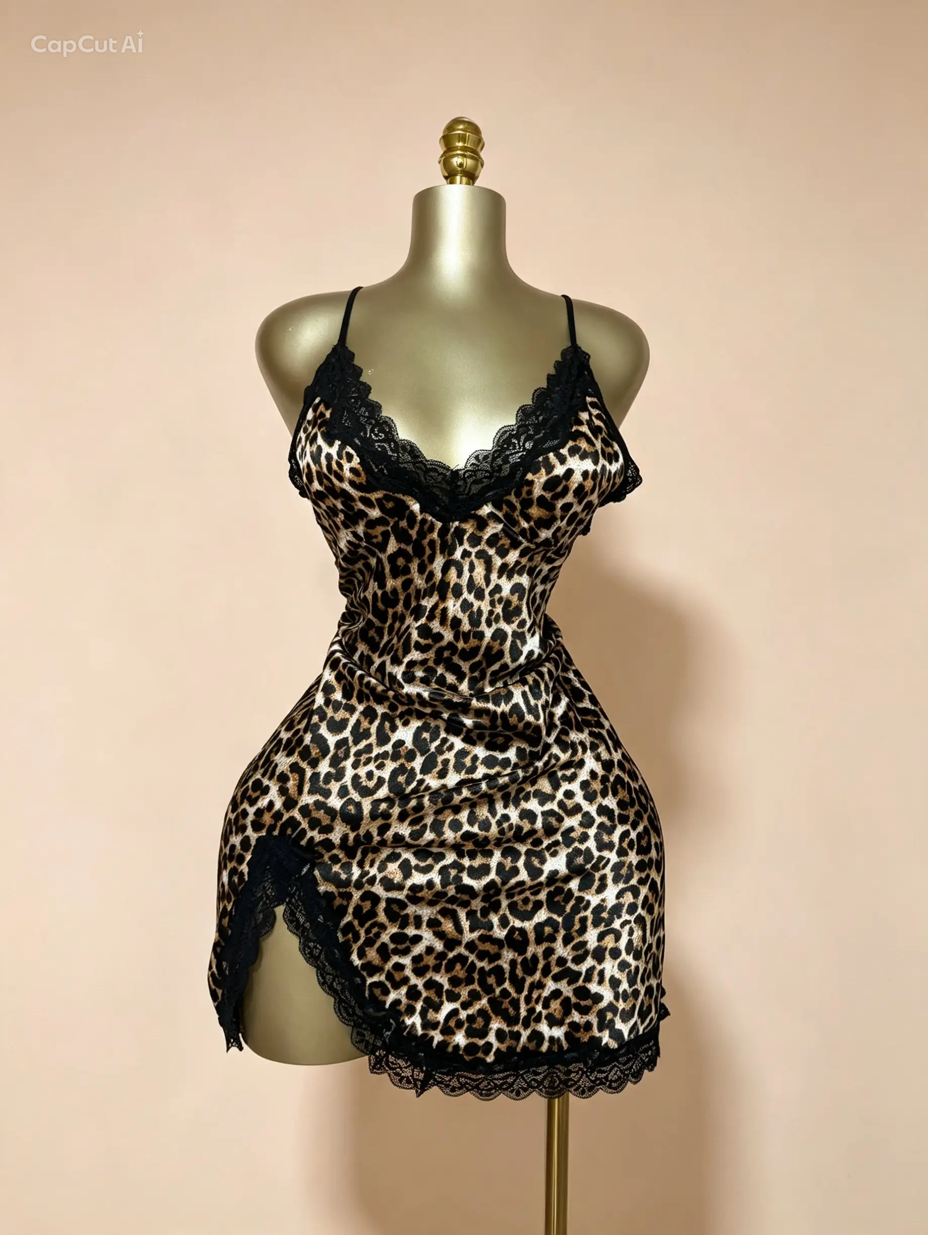 Leopard Print Lace-Trim Slip Dress