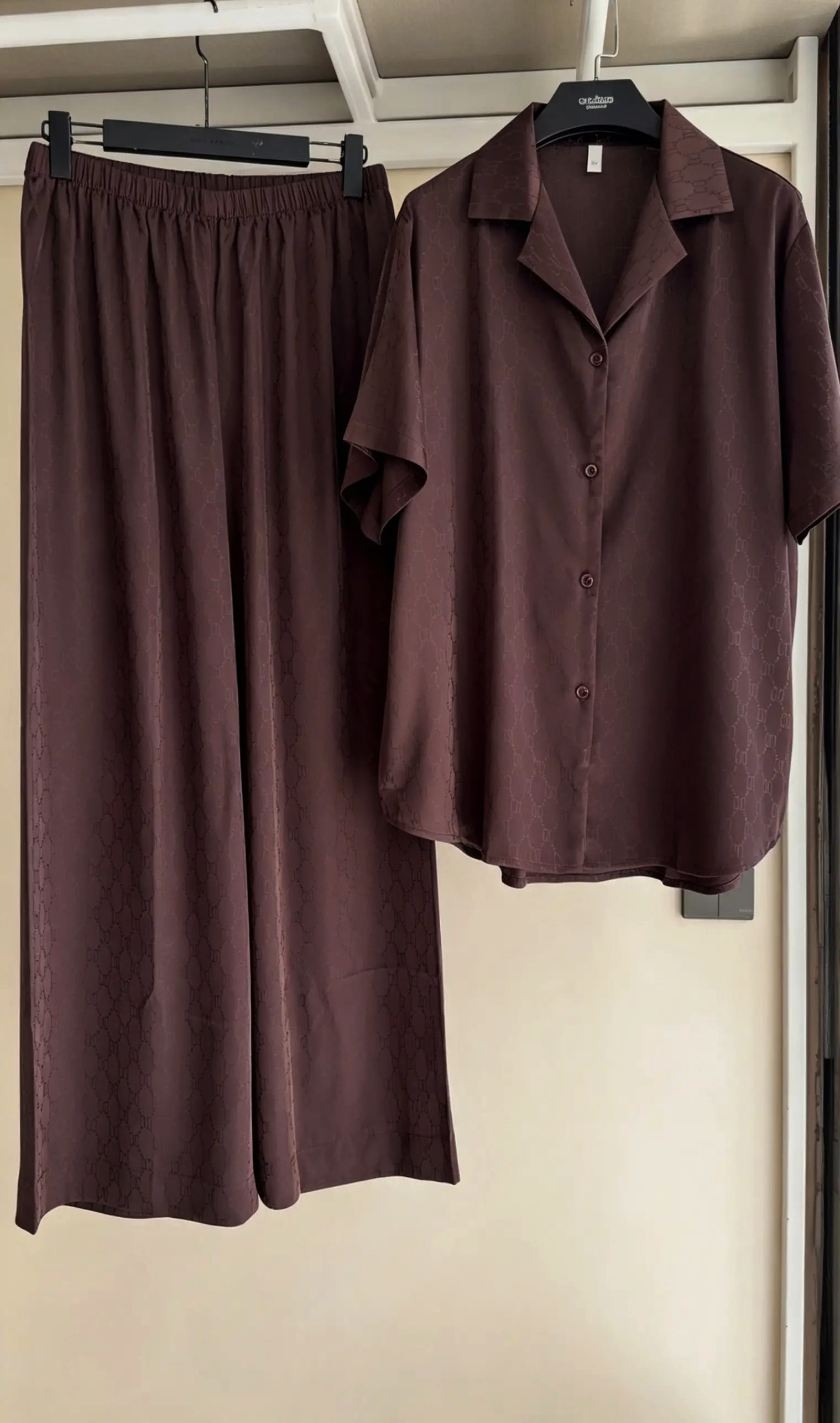 Luxury Monogram Satin Pajama Set – Chocolate Brown
