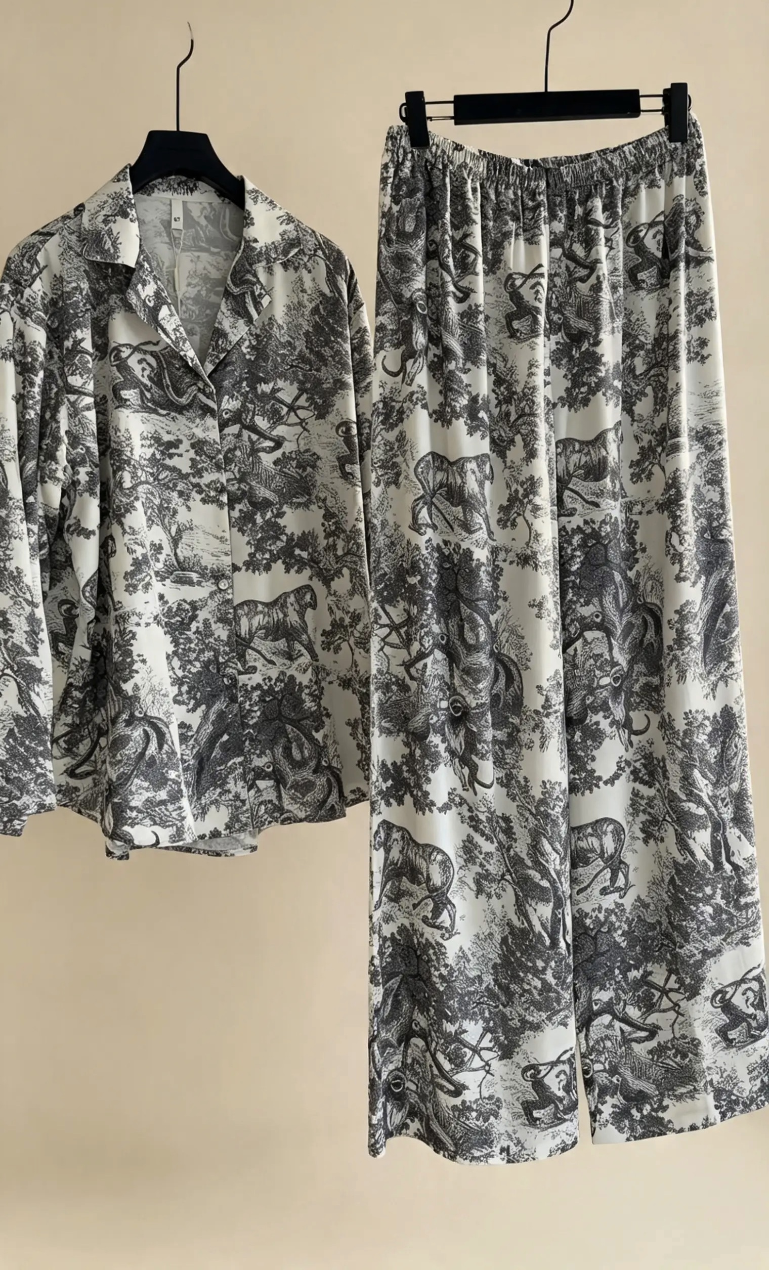 Black & White Toile de Jouy Silk Pajama Set