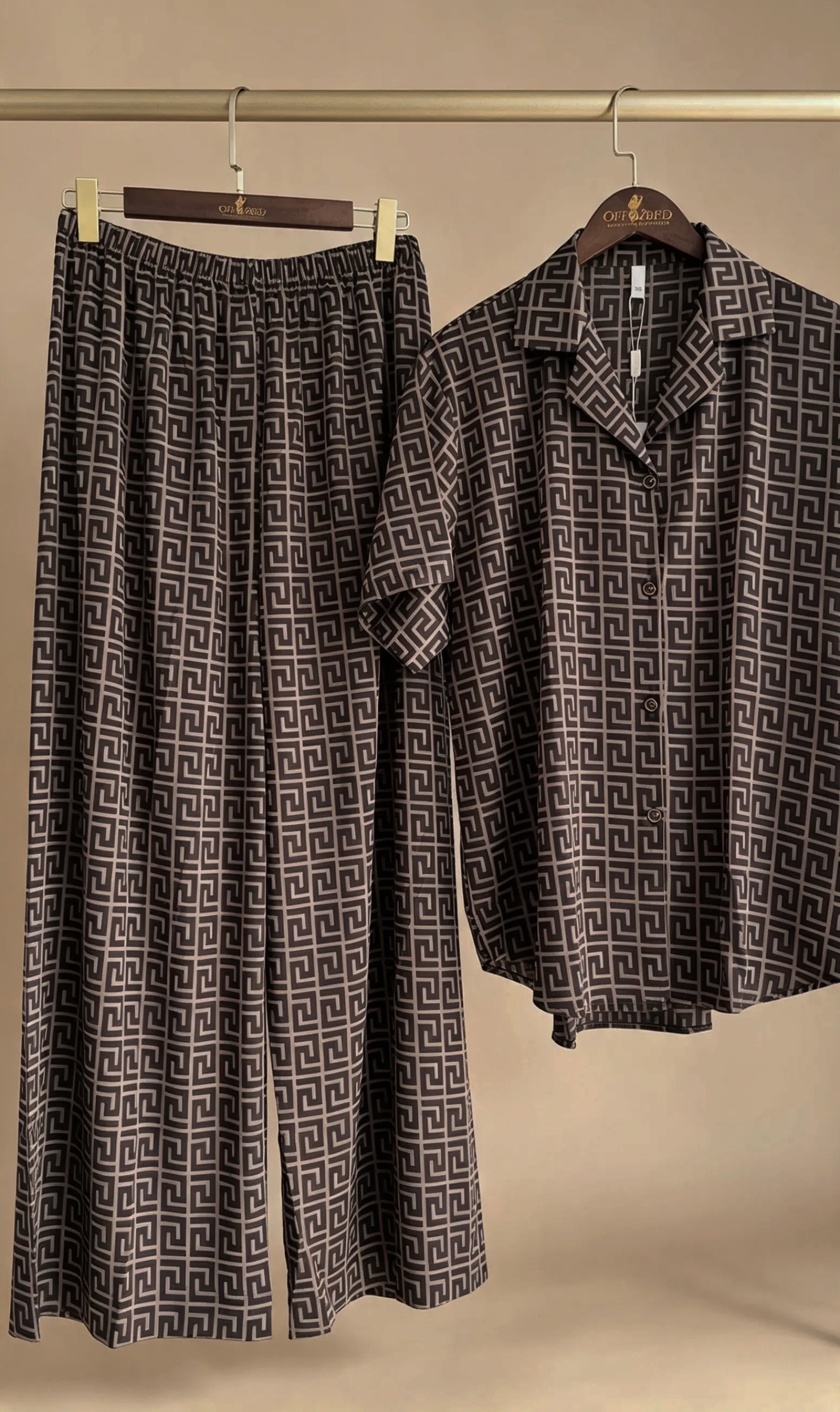 Greek Key / Geometric Patterned Silk Pajama Set