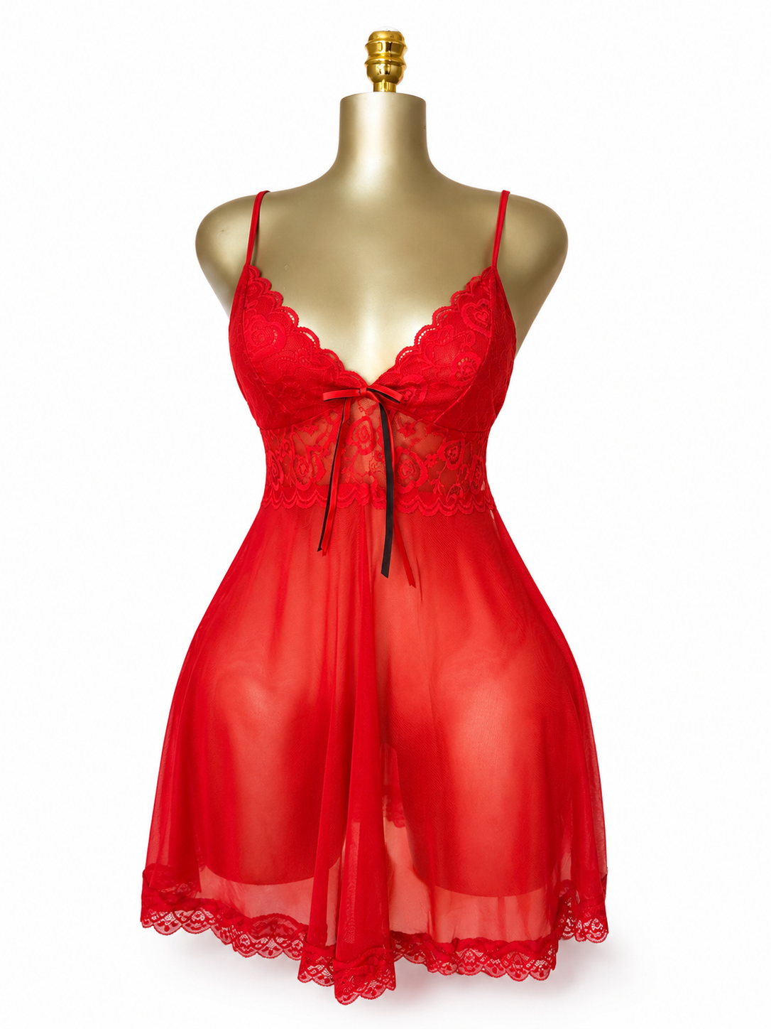 Red Lace & Mesh Babydoll Chemise