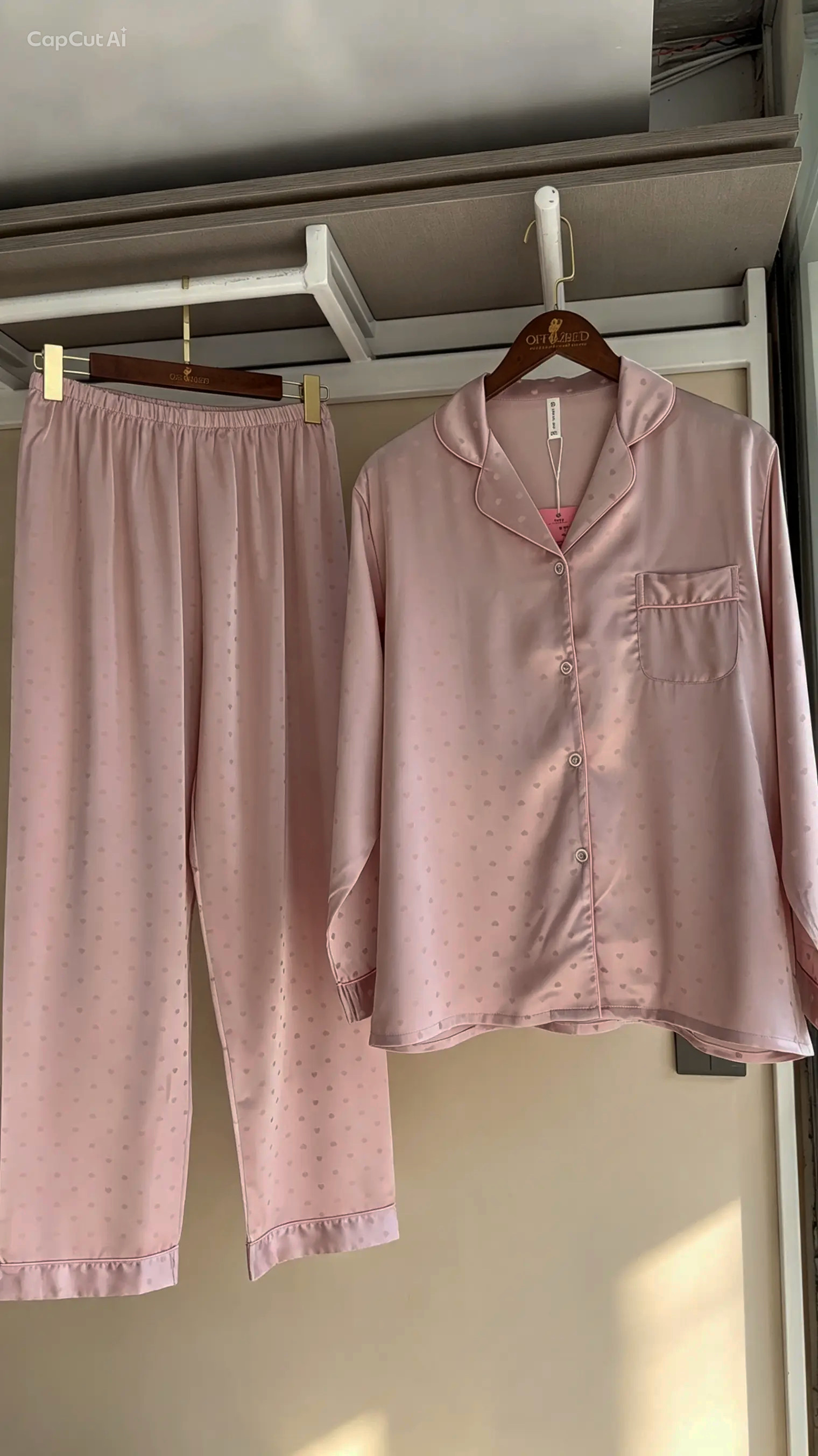 Dusky Pink Patterned Silk Pajama Set