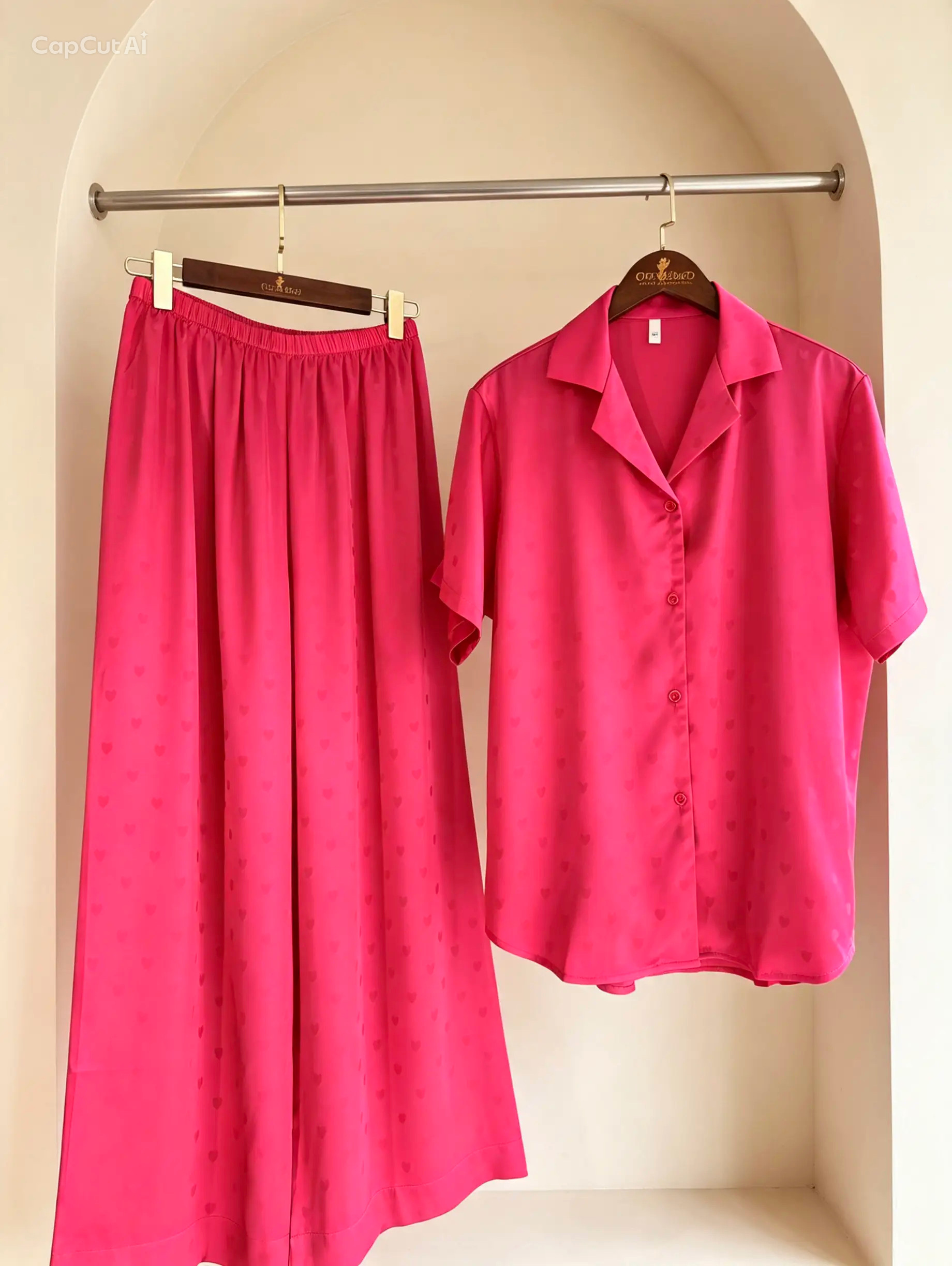 Hot Pink Short-Sleeve Pajama & Wide-Leg Pants Set