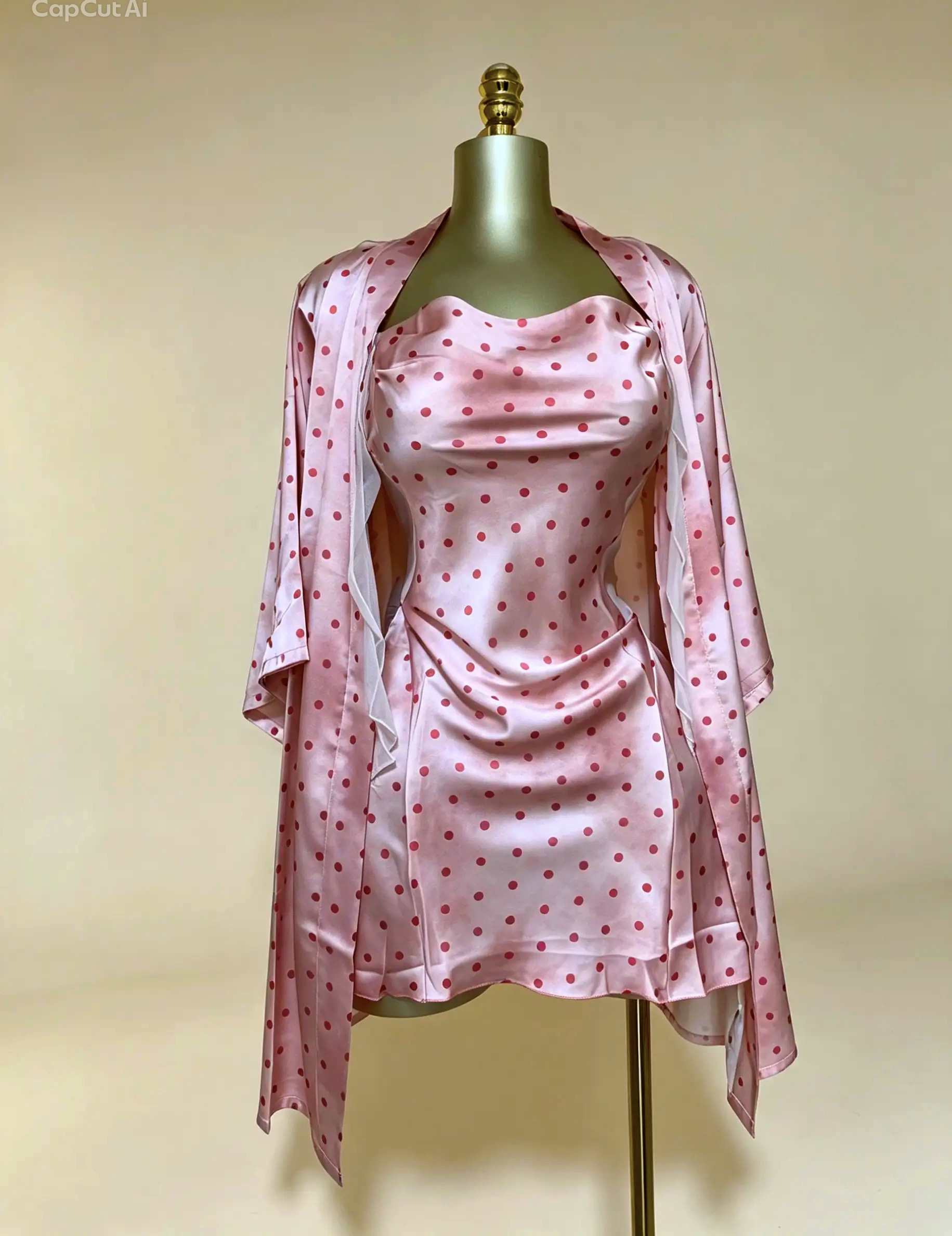 Pink Polka Dot Nightgown & Robe Set