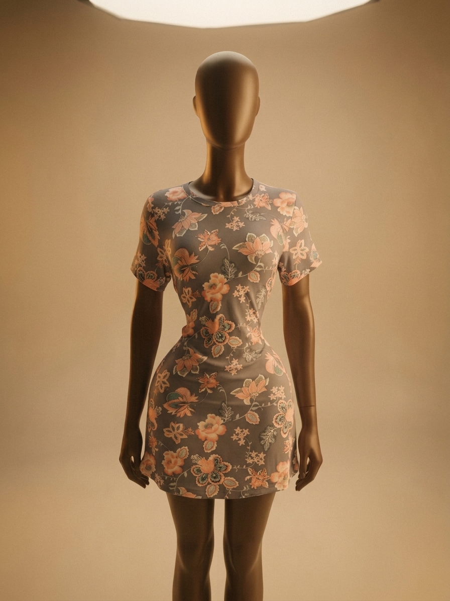 Floral Print Stretchy Short-Sleeve Mini Dress / Loungewear