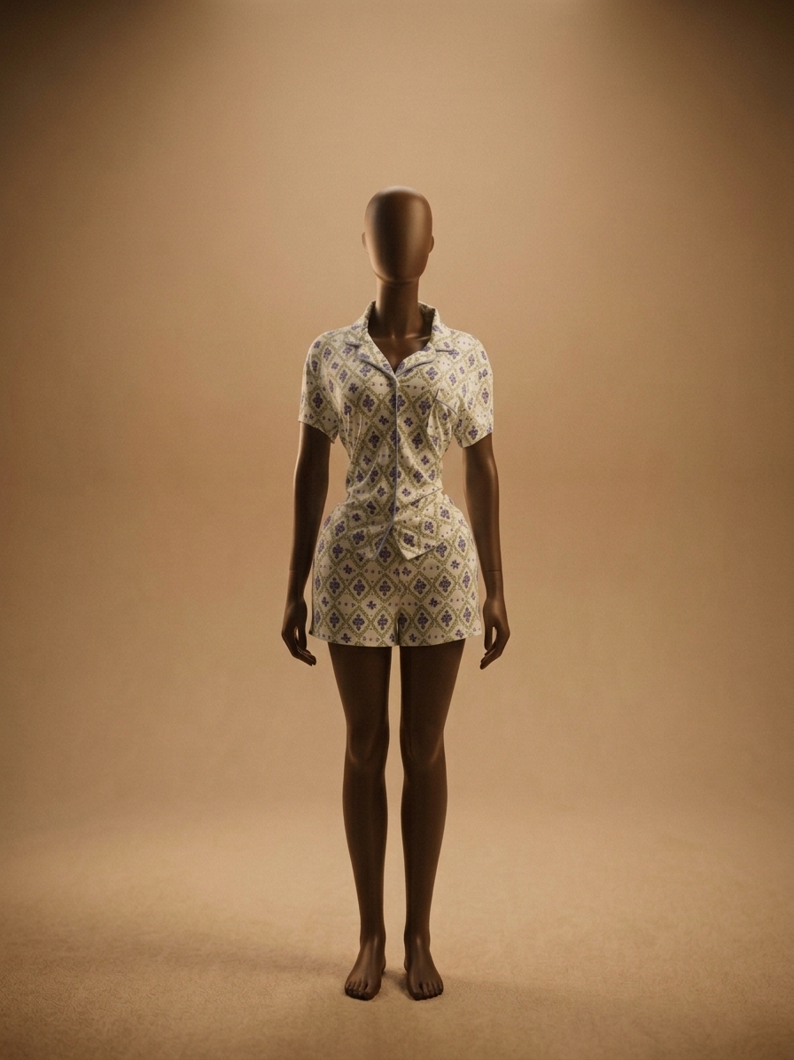 Print Button-Down Sleepwear Set / Loungewear