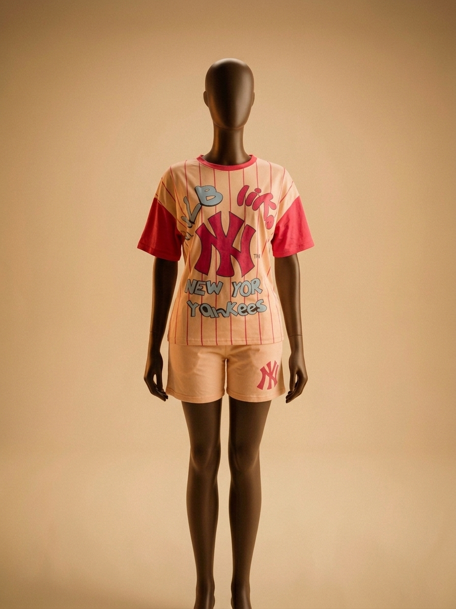 Pink & Cream New York Yankees Striped Athletic Lounge Set