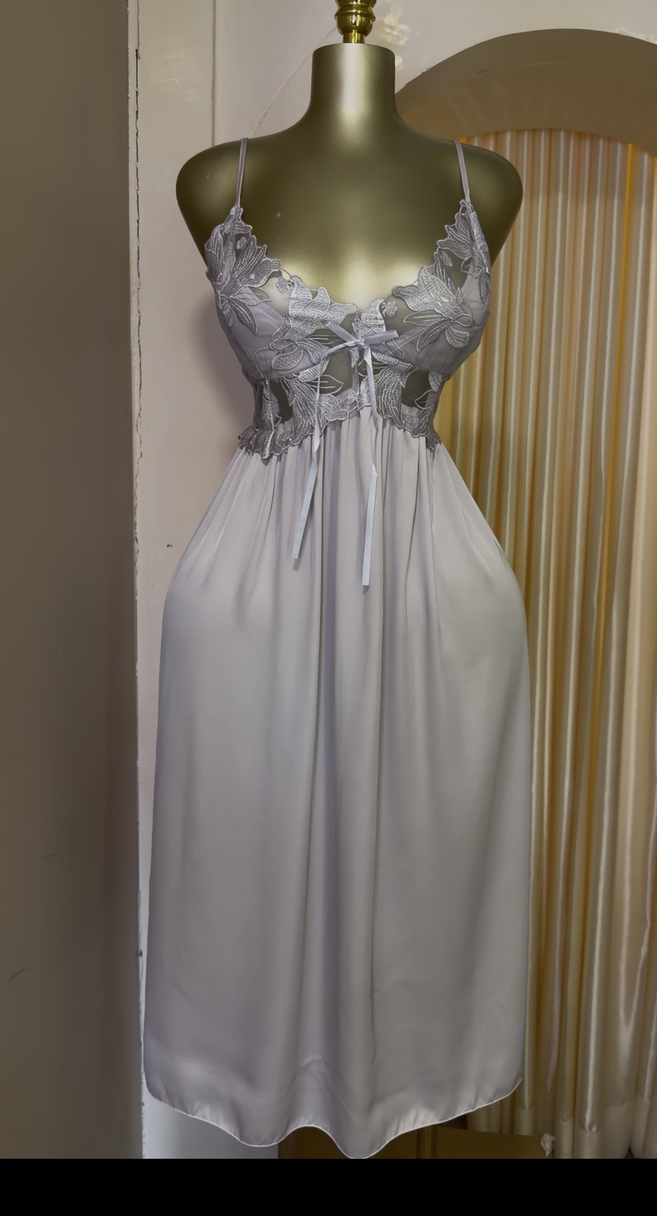 Lace-Appliqué Silk  Slip Dress