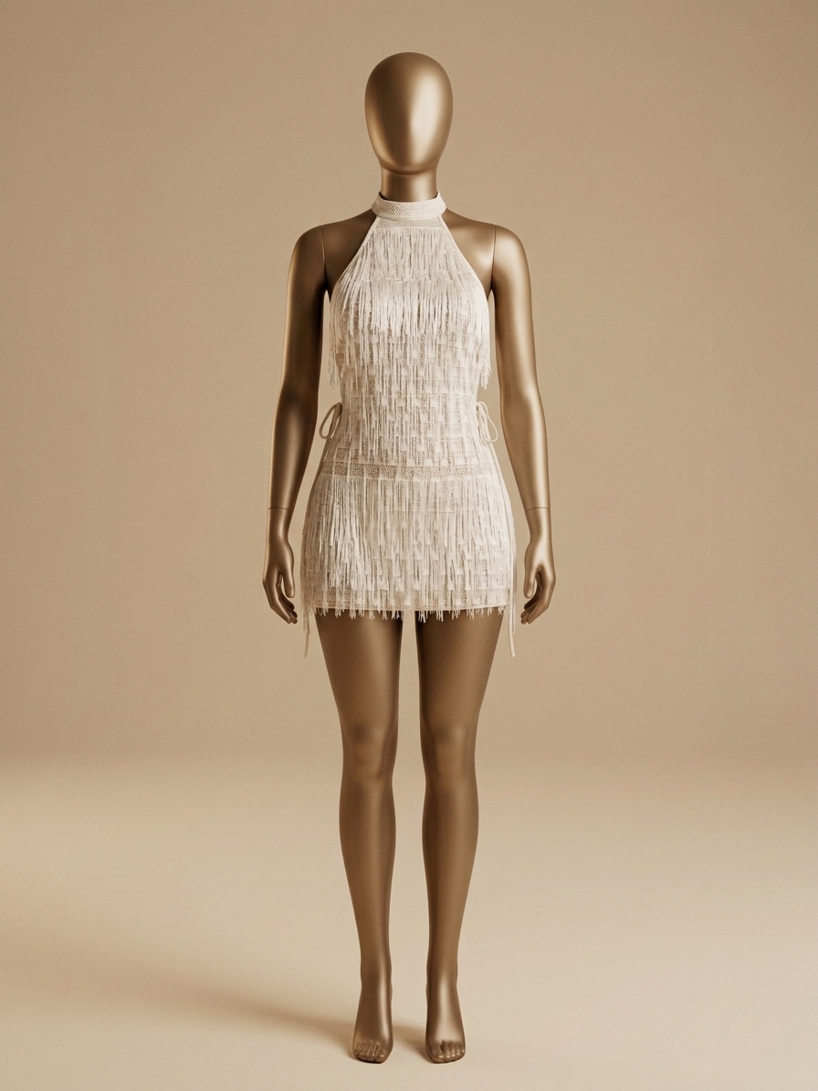 Beaded Fringe Halter Mini Dress / Lounge Wear