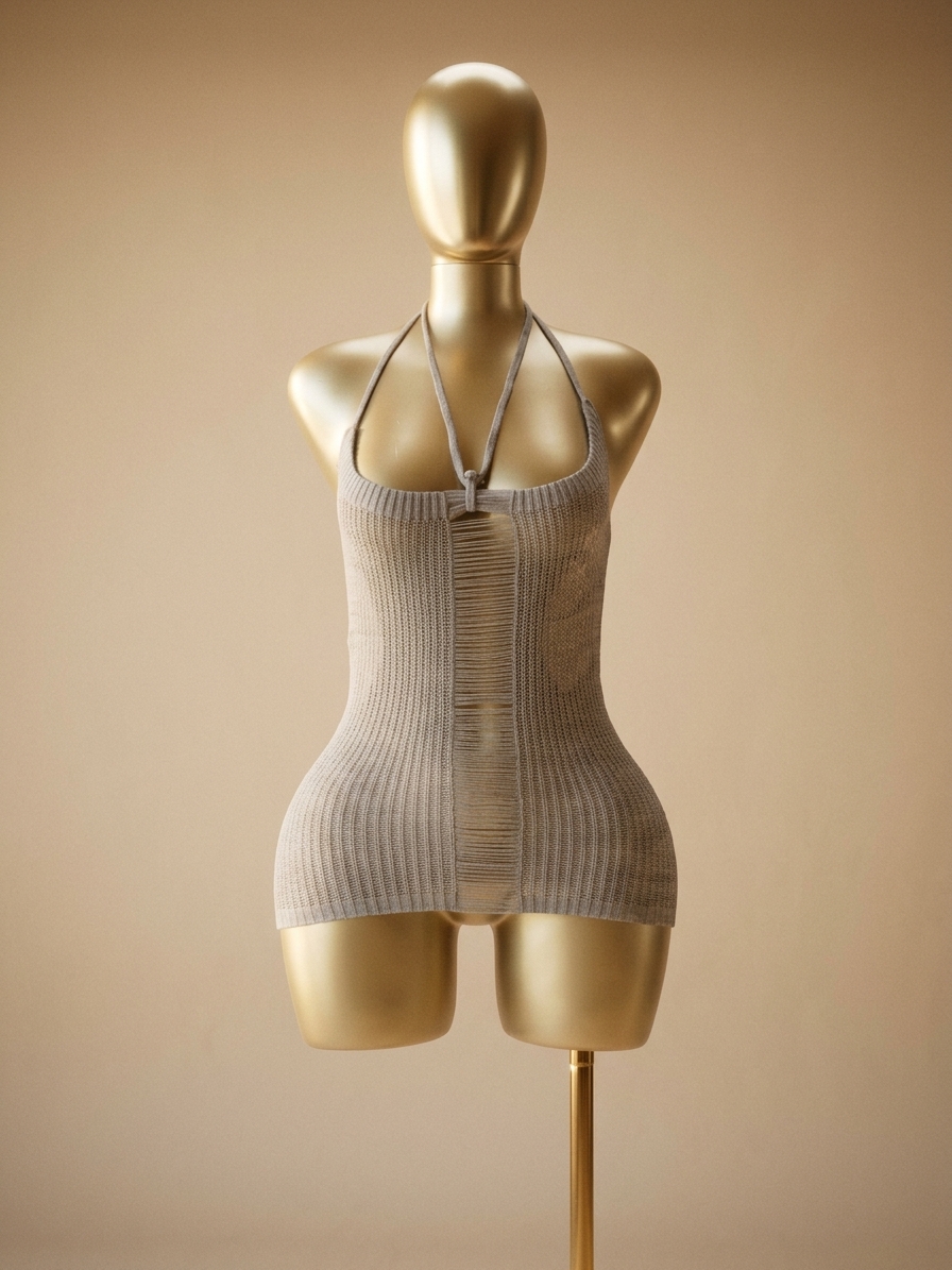 Ribbed Knit Halter Mini Lounge Dress