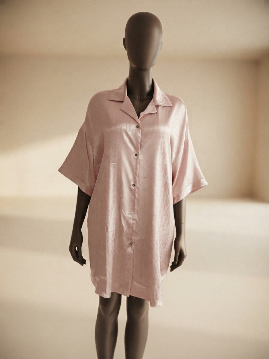 Sheer Monogram Jacquard V-Back Lounge Shirt Dress