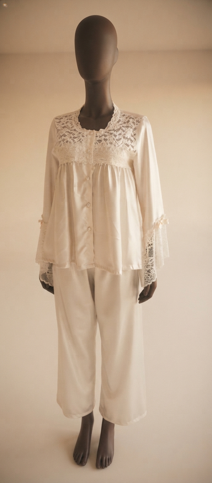 Satin Lace-Yoke Long-Sleeve Pyjama Set