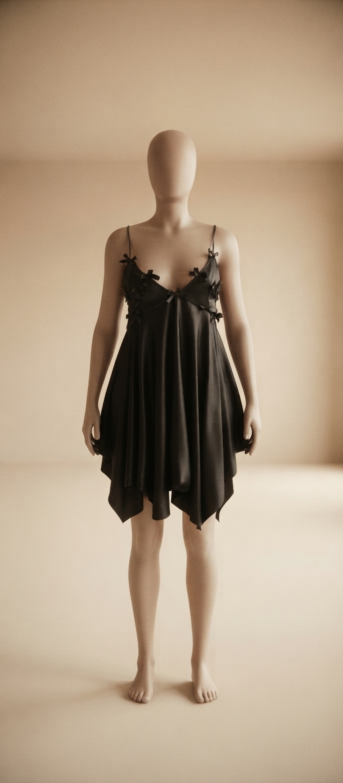 Satin Bow-Accented Asymmetric Chemise