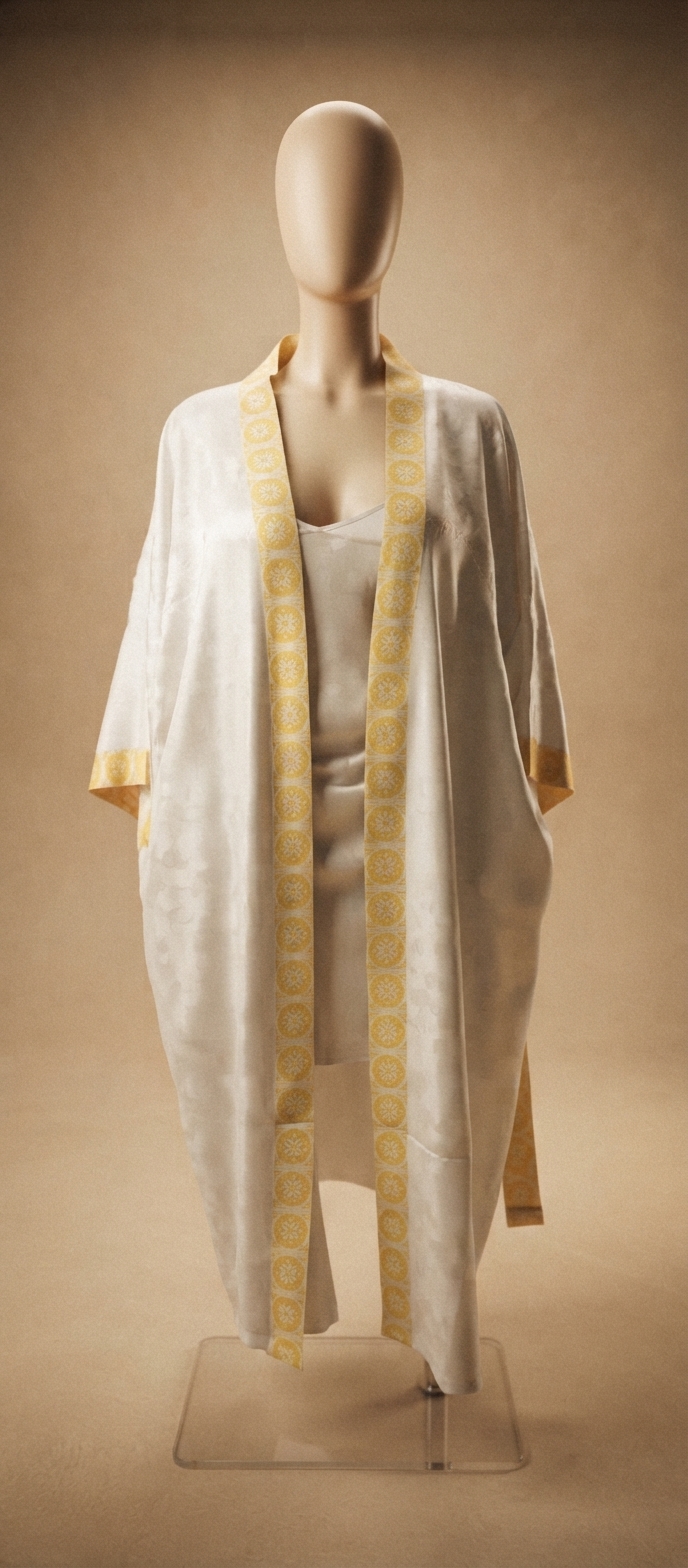 White and Gold Patterned Satin Robe Set