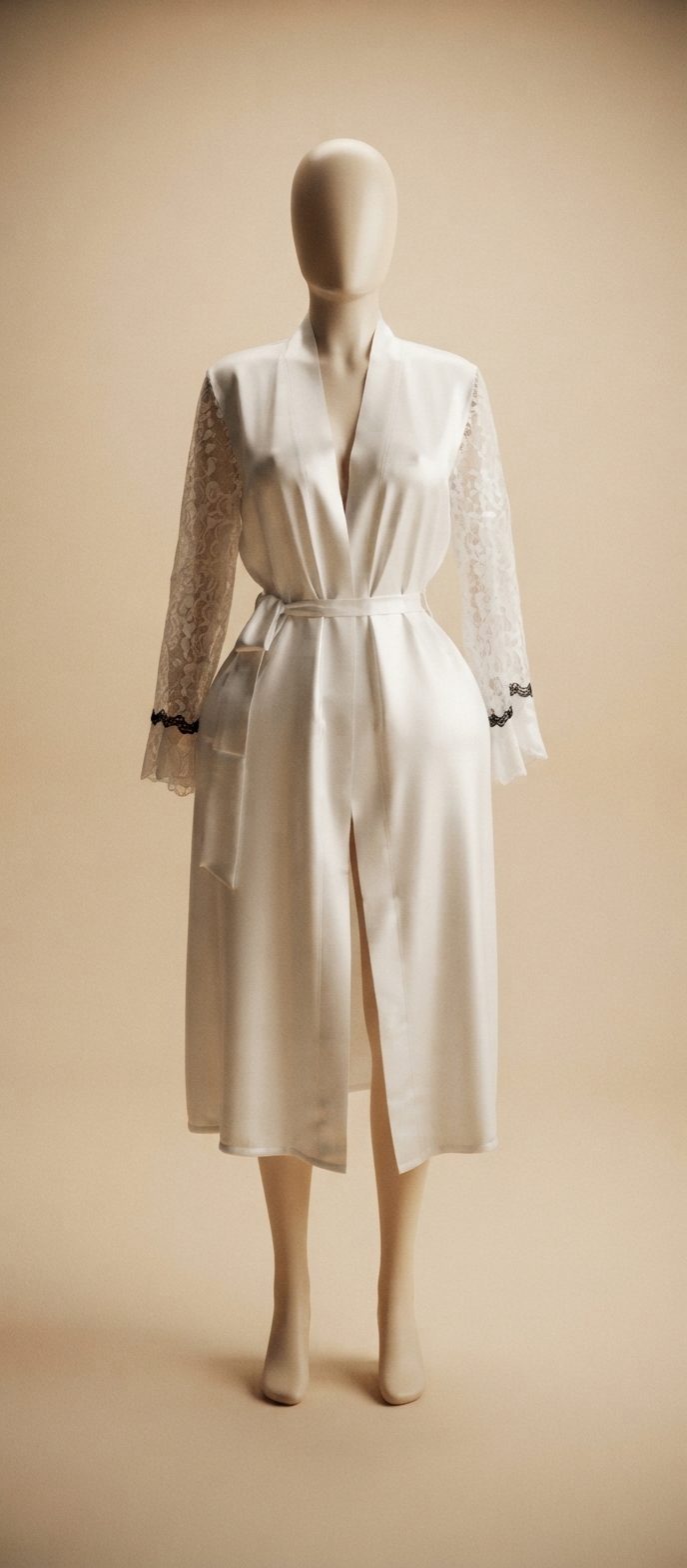 White Satin and Lace-Sleeve Robe
