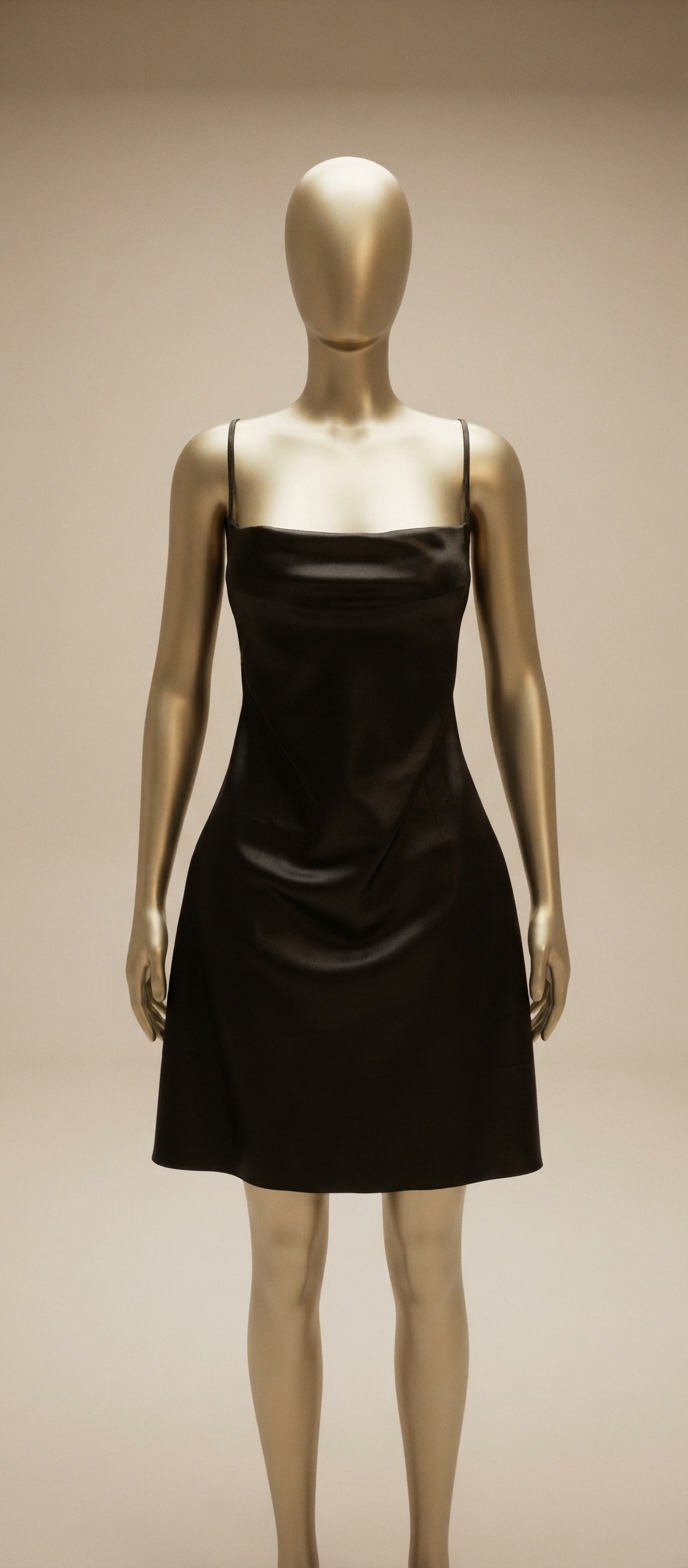 Black Satin Cowl Neck Slip Dress