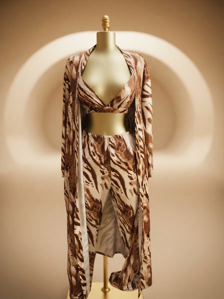 Animal Print Three-Piece Robe and Lounge Set