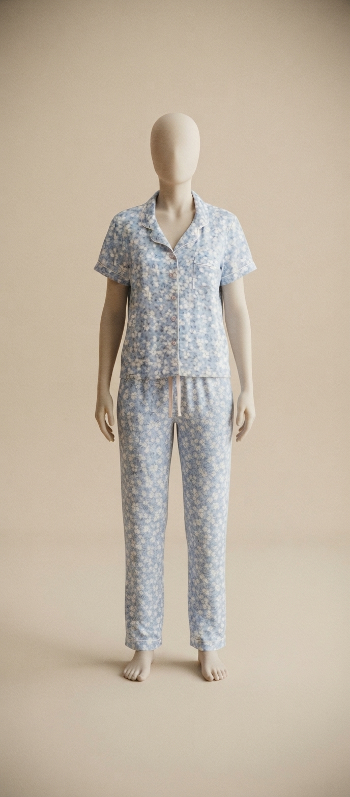 Blue Floral Short-Sleeve Pajama Set