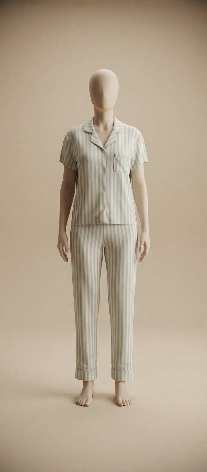 Sage Green Striped Short-Sleeve Pajama Set