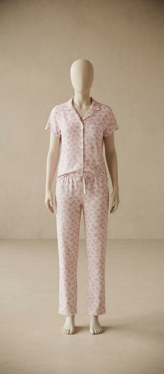 Pink Floral Short-Sleeve Pajama Set